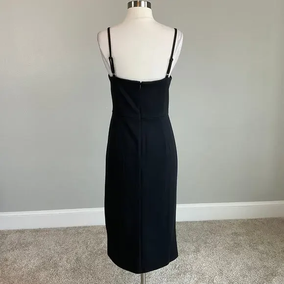 Laundry Black Midi Sheath Ruched Thigh Slit Sleeveless Cocktail Dress Size 16 - Picture 6 of 12